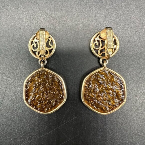 Vintage Clip On Earrings Sarah Coventry Honey Amber Dangle 1970s Retro Gold Tone - Picture 2 of 8